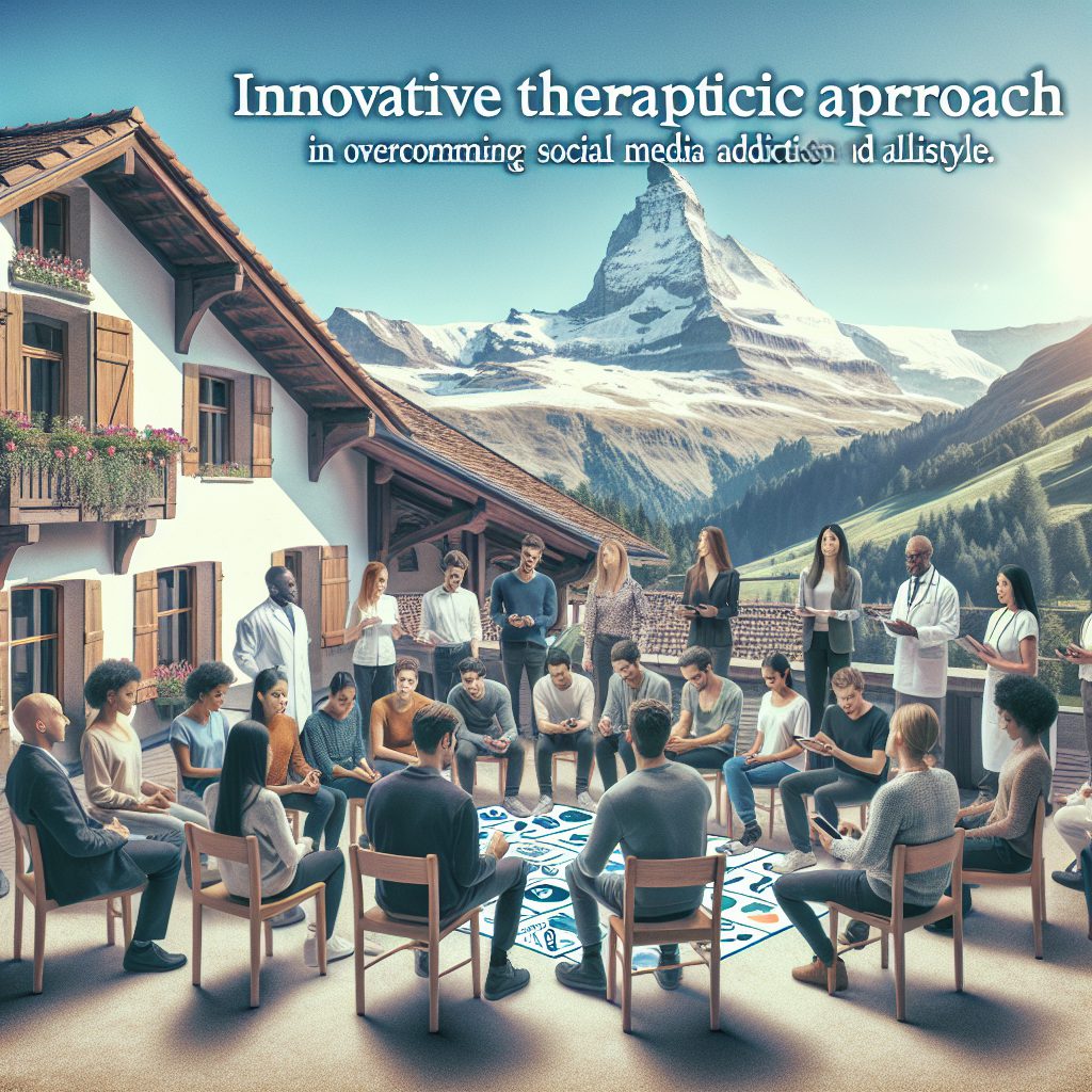 A photography of the innovative therapeutic approach at the Meiringen private clinic in Switzerland, designed to help young adults struggling with social media addiction.