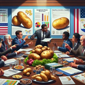 A photography of the heated debate over the classification of potatoes as either a vegetable or a starchy food raises questions on public health and agricultural policies in the US.