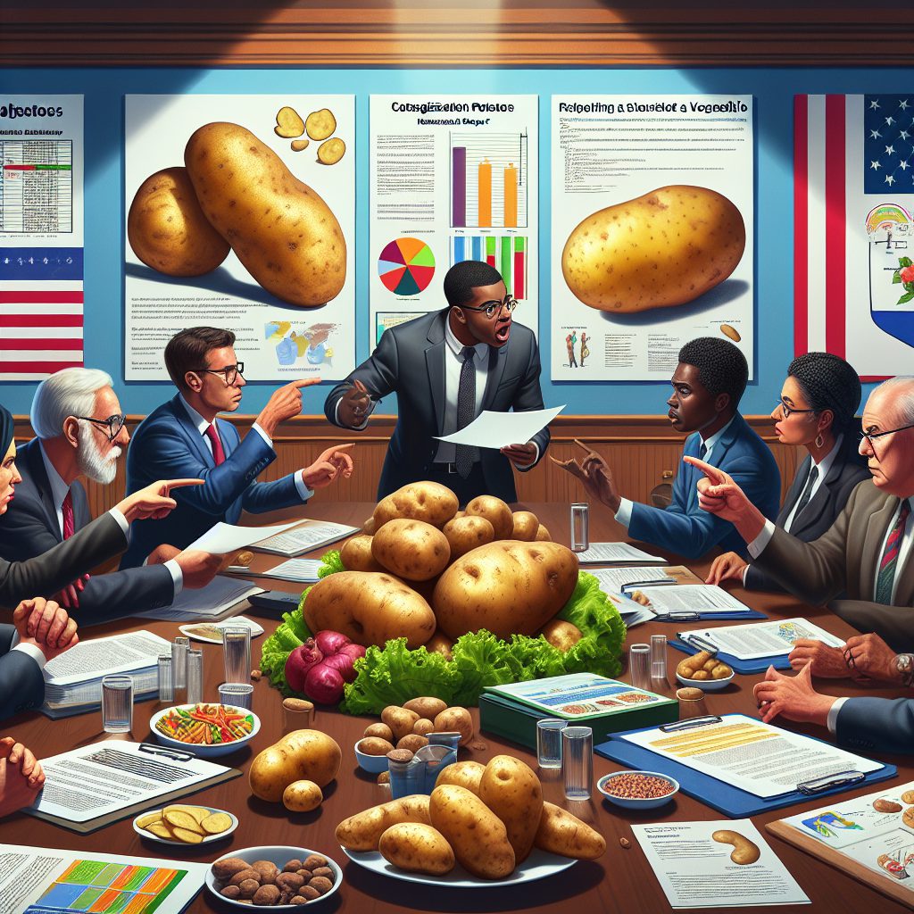 A photography of the heated debate over the classification of potatoes as either a vegetable or a starchy food raises questions on public health and agricultural policies in the US.