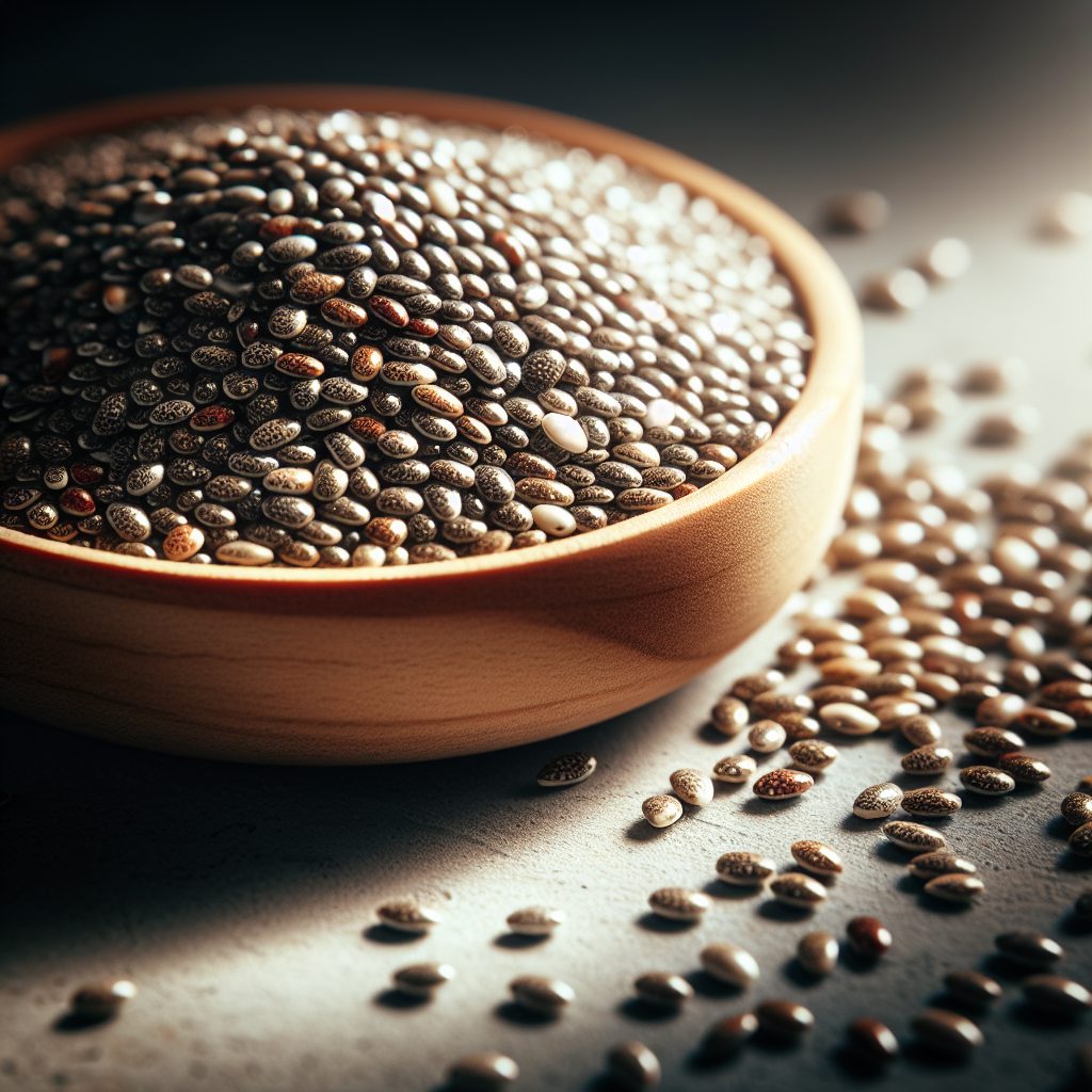 A photography of the versatile and nutritious chia seeds, a powerhouse superfood with numerous health benefits.