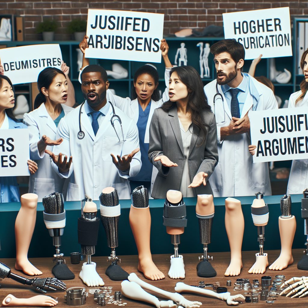 "A photograph of orthopedic prosthetists calling for a necessary increase in reimbursement rates."