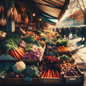 A photography of the changing seasonal flavors at the March market stalls.