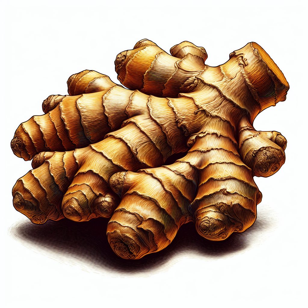 "A tantalizing photograph of ginger root capturing its vibrant color and intricate texture."