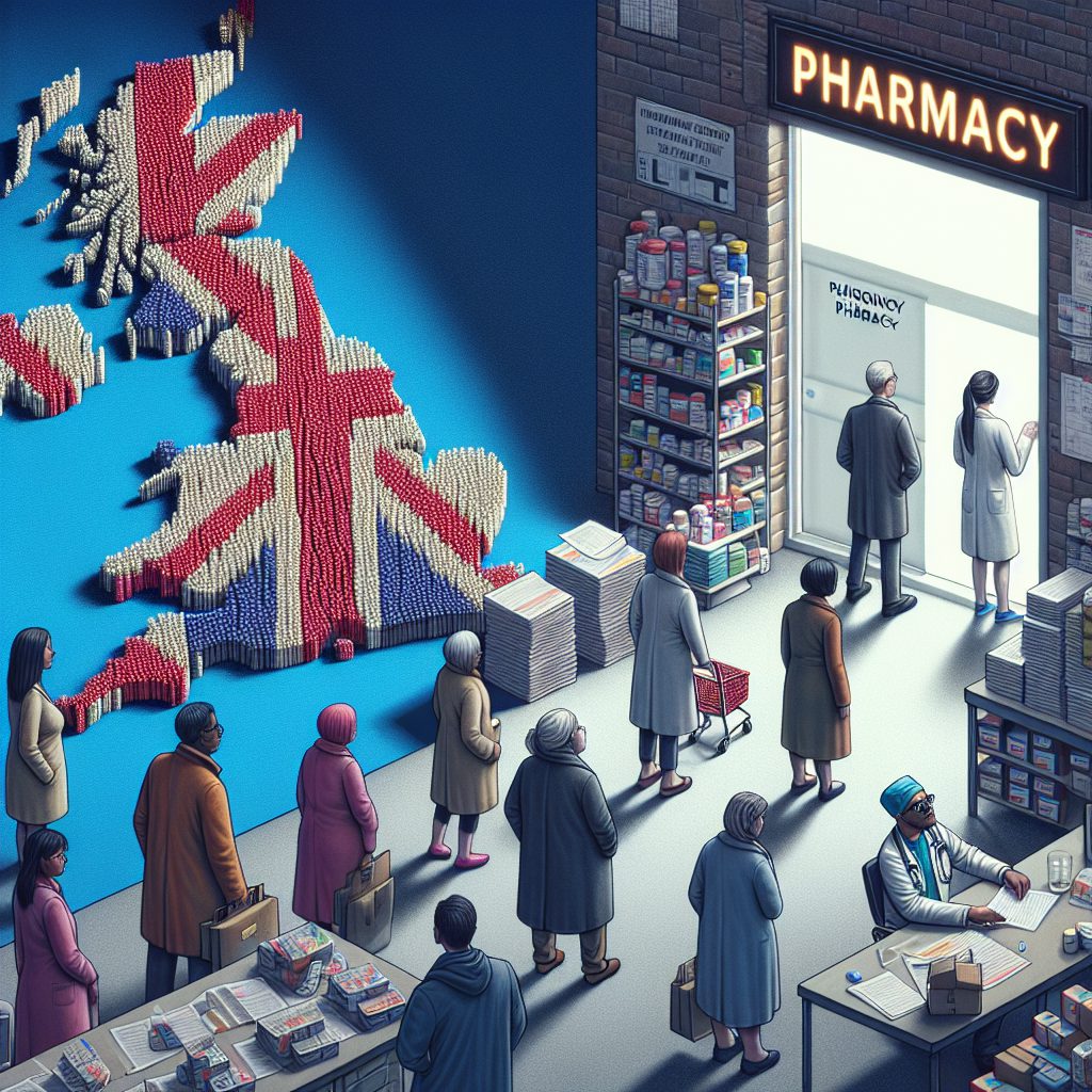 A photography of the rising medication shortages crisis in the UK post-Brexit, highlighting the challenges faced by patients and healthcare professionals.