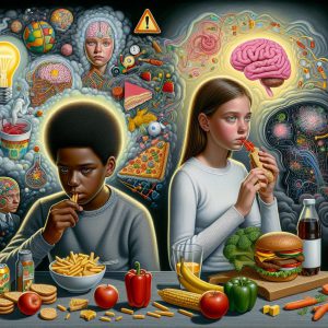 A photography of the detrimental effects of junk food on young brains and the urgent need for awareness and prevention efforts.