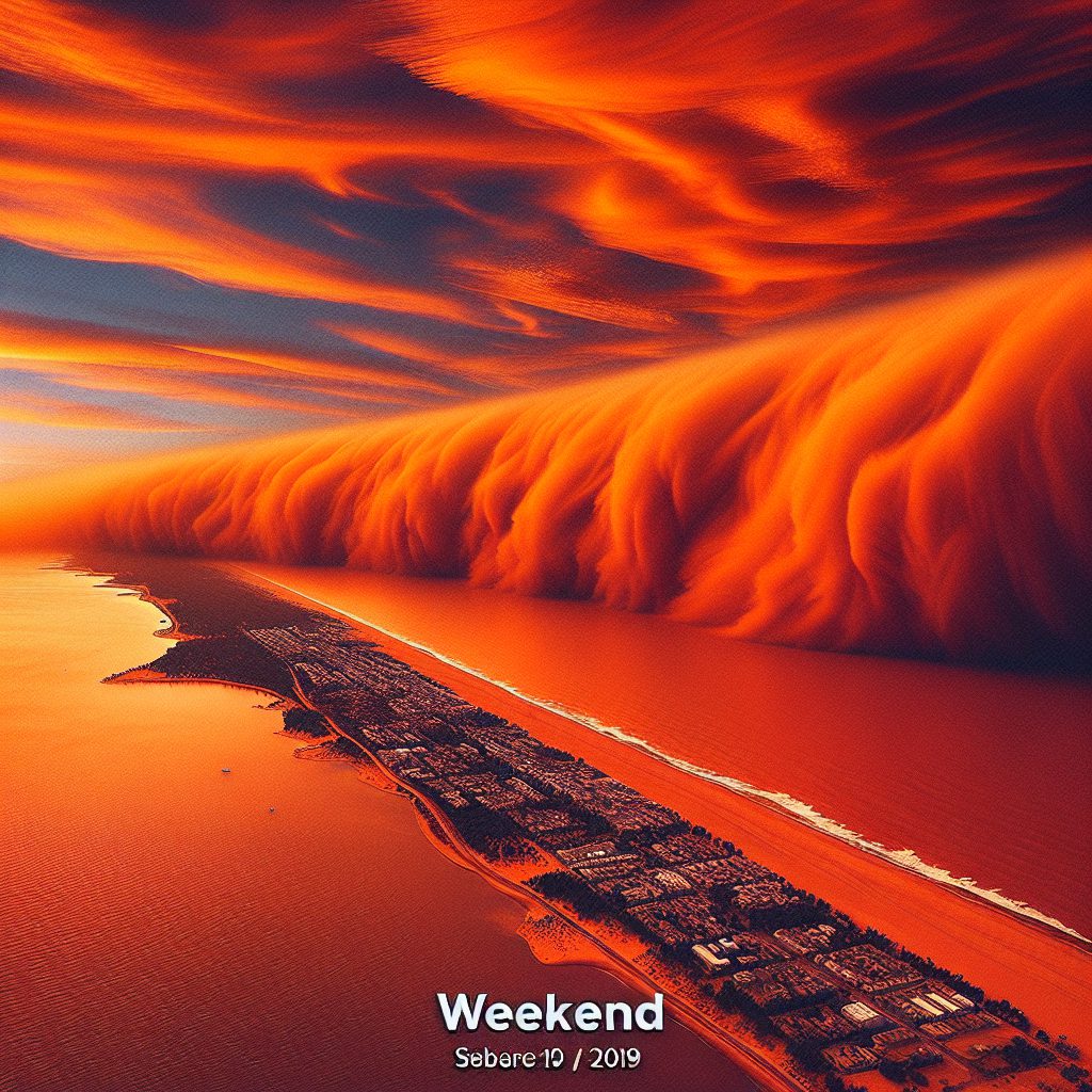 A photography of the surreal orange-hued sky caused by the Saharan sand cloud in France this weekend.