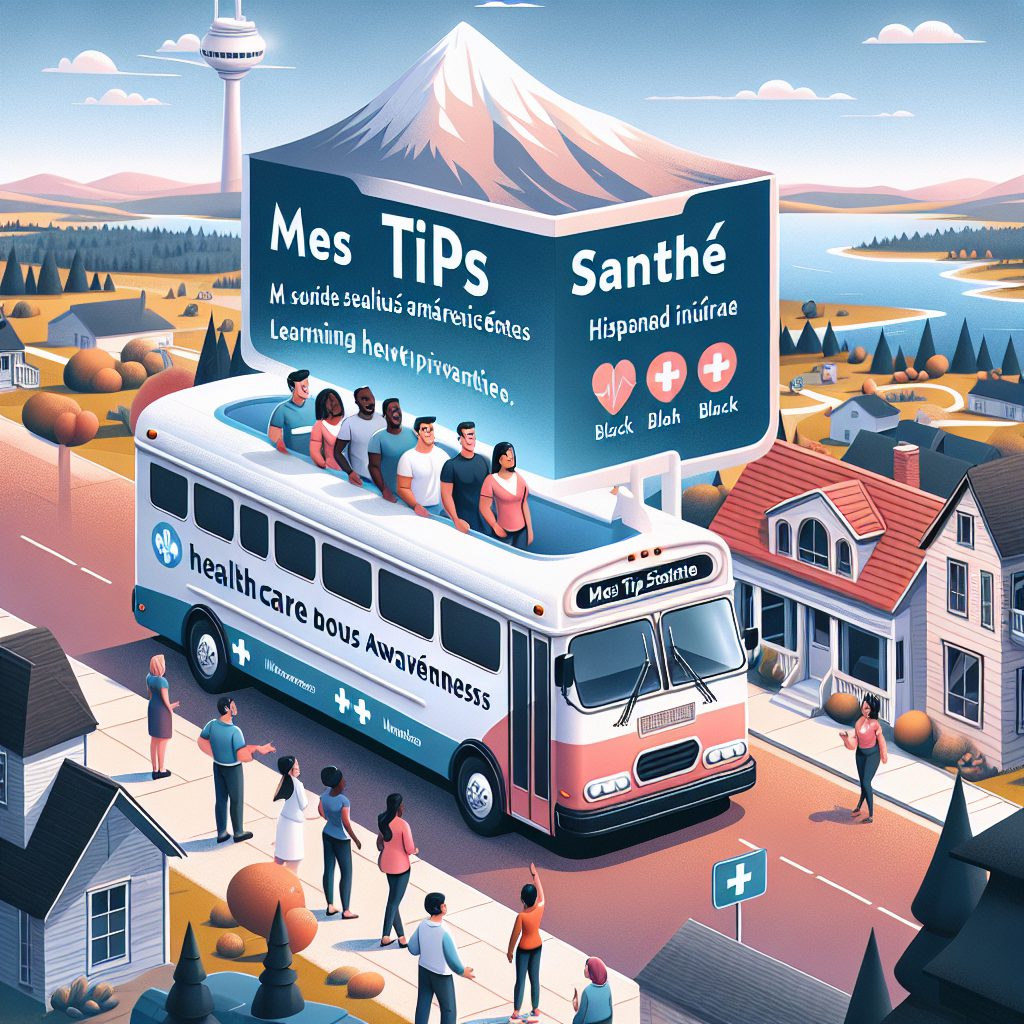 A photography of the Mes tips santé health prevention bus touring the country to engage young insured individuals and promote health awareness through interactive activities.