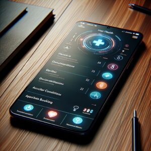 Smartphone displaying a health app interface, symbolizing quick and efficient access to health services and insurance information.
