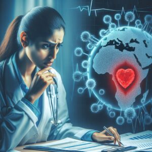 An illustrative image showing a concerned doctor looking at medical reports, with subtle elements representing the HIV virus and a map of Savoie in the background to symbolize the local cluster outbreak.