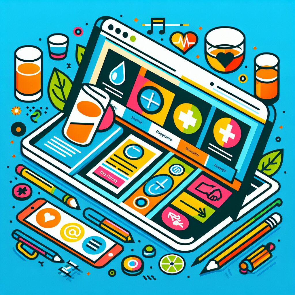 A modern and interactive web interface showing tools and resources for alcohol consumption management, with symbols of health and support, targeting a diverse audience. The image should be vibrant and educational.