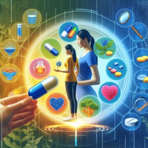 A conceptual image illustrating the idea of choosing alternative non-medication treatments, showing a person considering various options such as exercise, nutrition, and wellness over pills. Bright and hopeful colors symbolize the empowerment of making conscious health choices.