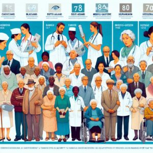 A historical and modern collage showing the evolution of the French Social Security system over 80 years, with images of healthcare professionals, families, and elderly people, symbolizing solidarity and care across generations.