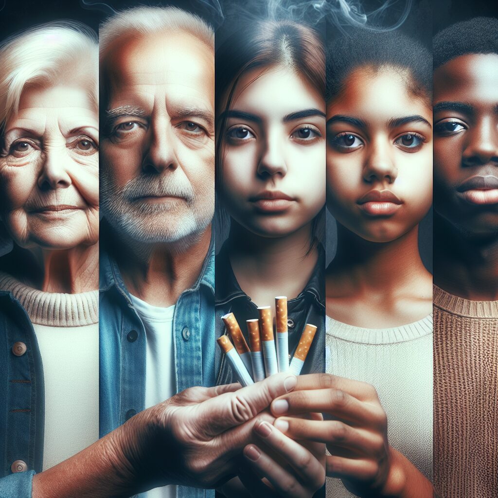 An inspiring image of diverse individuals from different backgrounds and ages coming together to support each other in quitting smoking, symbolizing hope and community strength.