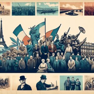 Illustration d'un collage historique montrant l'évolution de la Sécurité sociale en France, avec des images représentant des moments clés de son histoire, des symboles de solidarité et de protection sociale, le tout dans un style vintage et nostalgique.