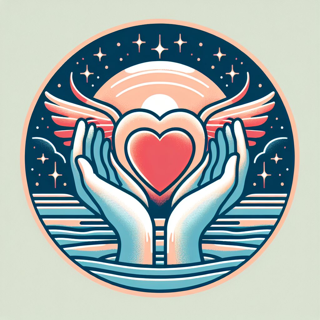 A serene and hopeful illustration representing organ donation, featuring symbolic heart and hands imagery, with a soft, inspirational color palette.